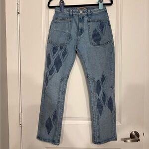 Americanino Blue Indigo Diamond Patchwork Carpenter Denim Jeans Size 6